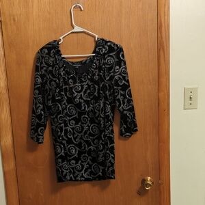 Chic Black and Silver Swirl Long Sleeve Blouse.